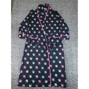 Alexander‎ Del Rossa Robe Womens Medium Black Pink Skull Crossbones Cotton Wrap
